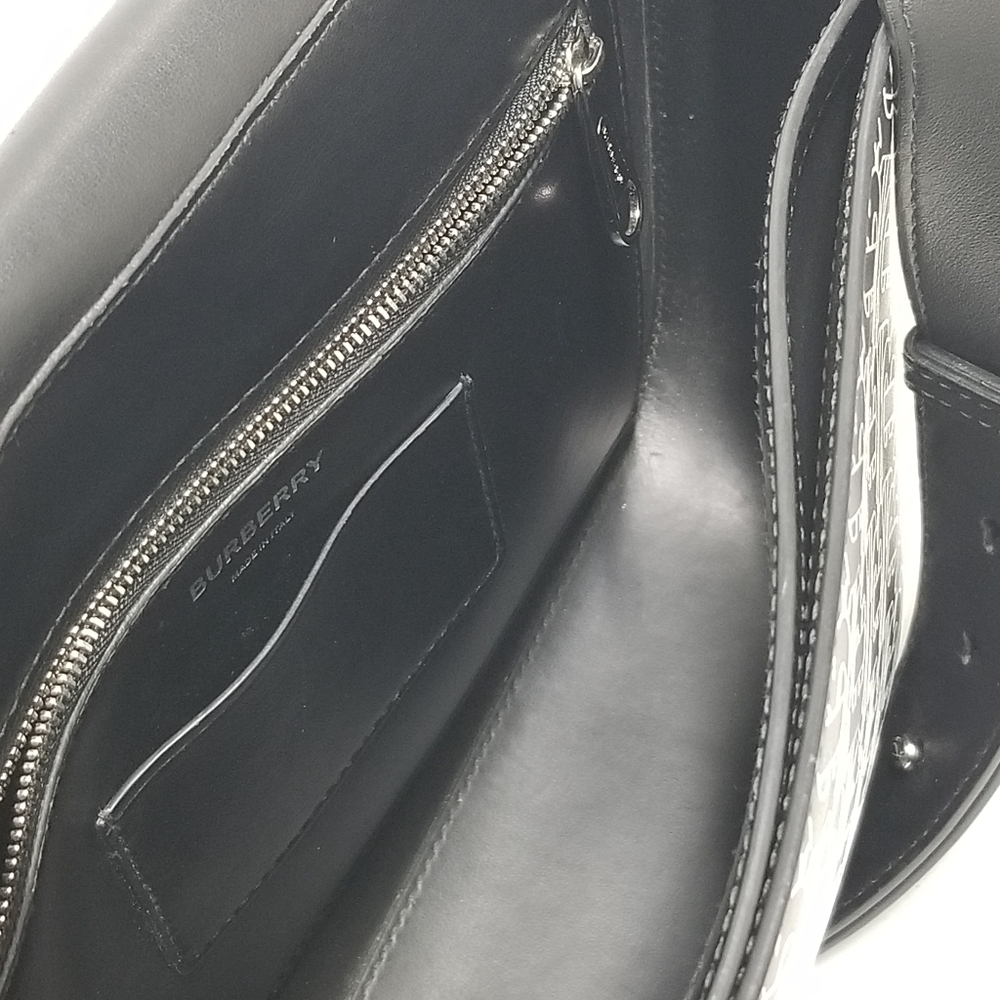 BURBERRY Calfskin Monogram TB Print Black and White Messenger Crossbody Bag - Picture 11 of 16
